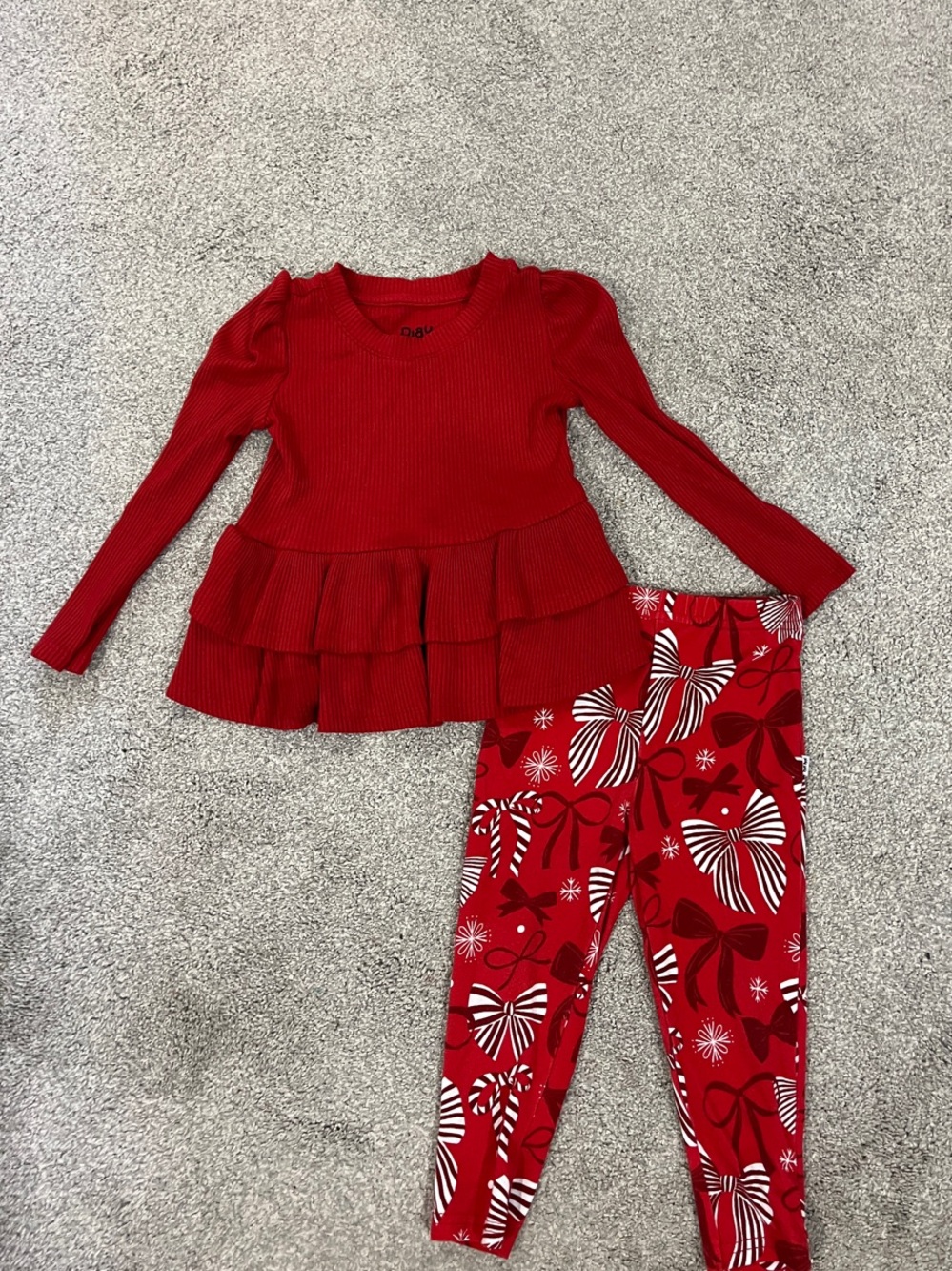 Little Sleepies Red Ruffled Peplum Top & Holiday Bow Leggings Outfit Set